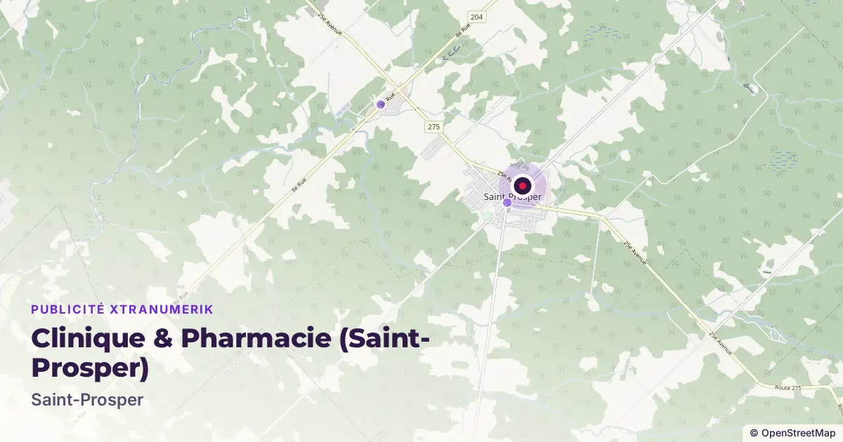 Map: location of the Clinique & Pharmacie (Saint-Prosper) advertising screen in Saint-Prosper, with other network locations nearby
