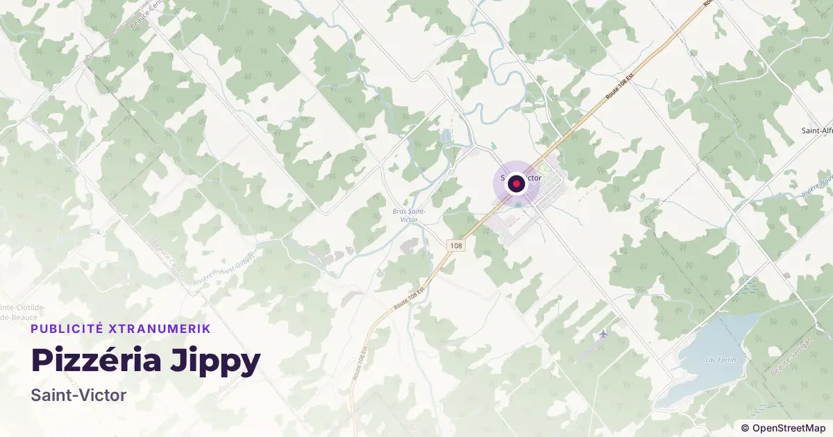 Carte : emplacement de l’écran publicitaire Pizzéria Jippy à Saint-Victor, avec les autres lieux du réseau à proximité