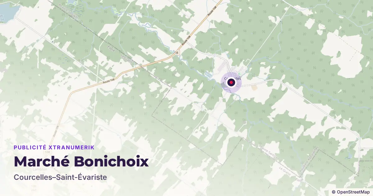 Map: location of the Marché Bonichoix advertising screen in Courcelles–Saint-Évariste, with other network locations nearby