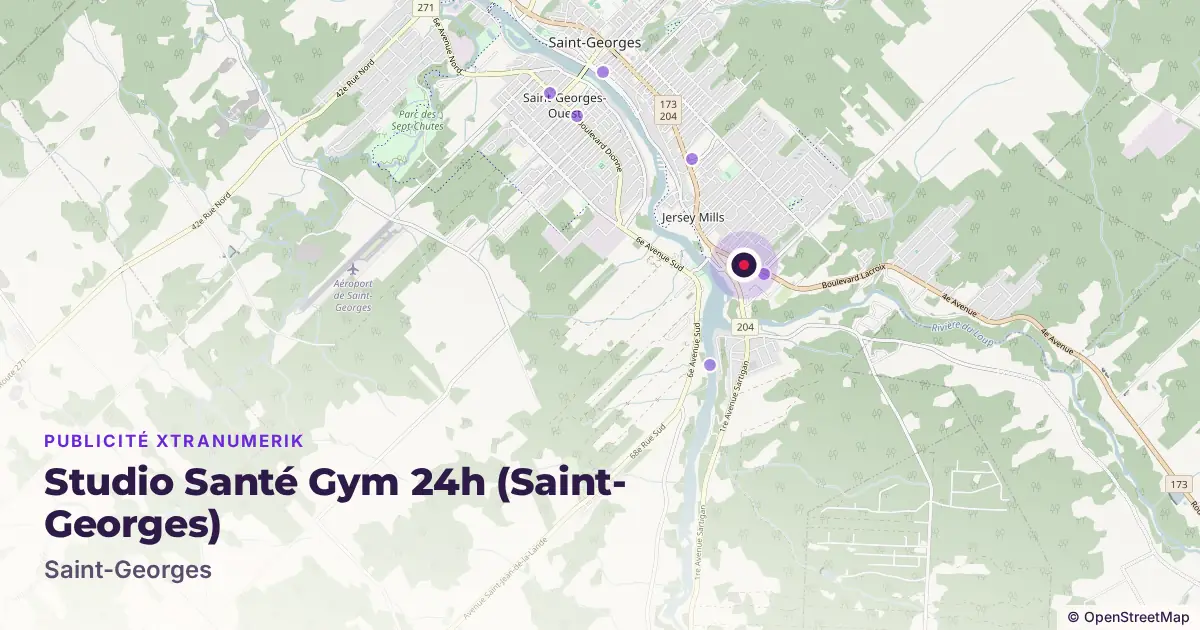Map: location of the Studio Santé Gym 24h (Saint-Georges) advertising screen in Saint-Georges, with other network locations nearby