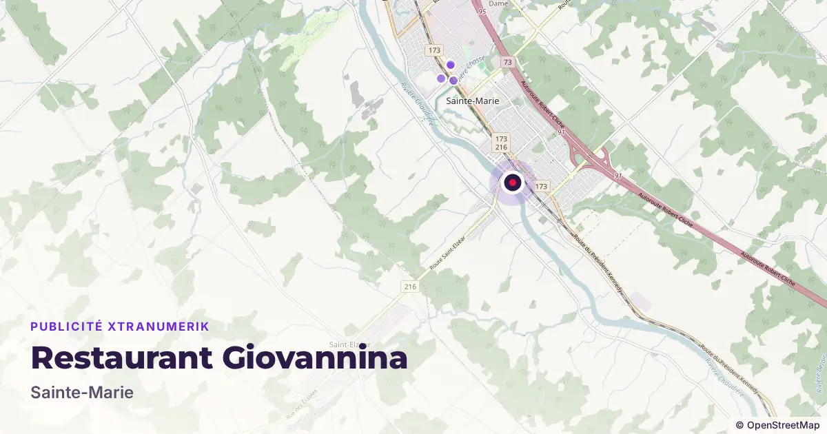 Map: location of the Restaurant Giovannina advertising screen in Sainte-Marie, with other network locations nearby