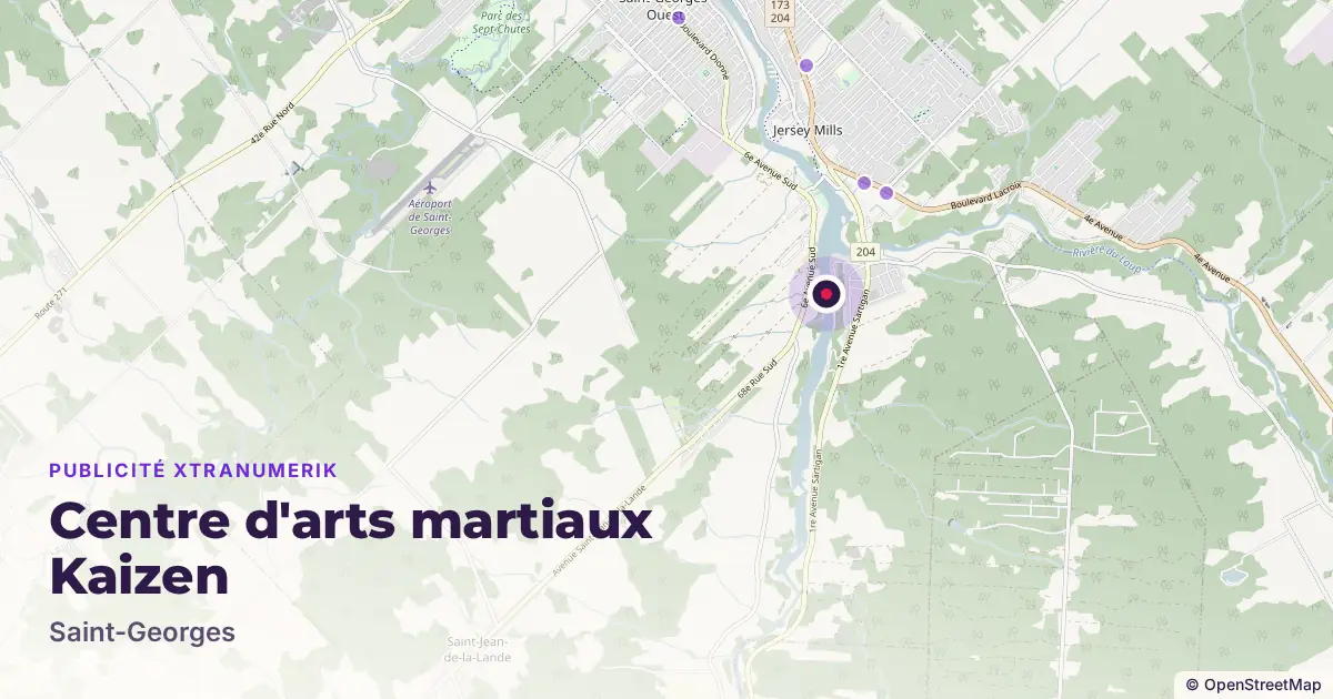 Map: location of the Centre d'arts martiaux Kaizen advertising screen in Saint-Georges, with other network locations nearby