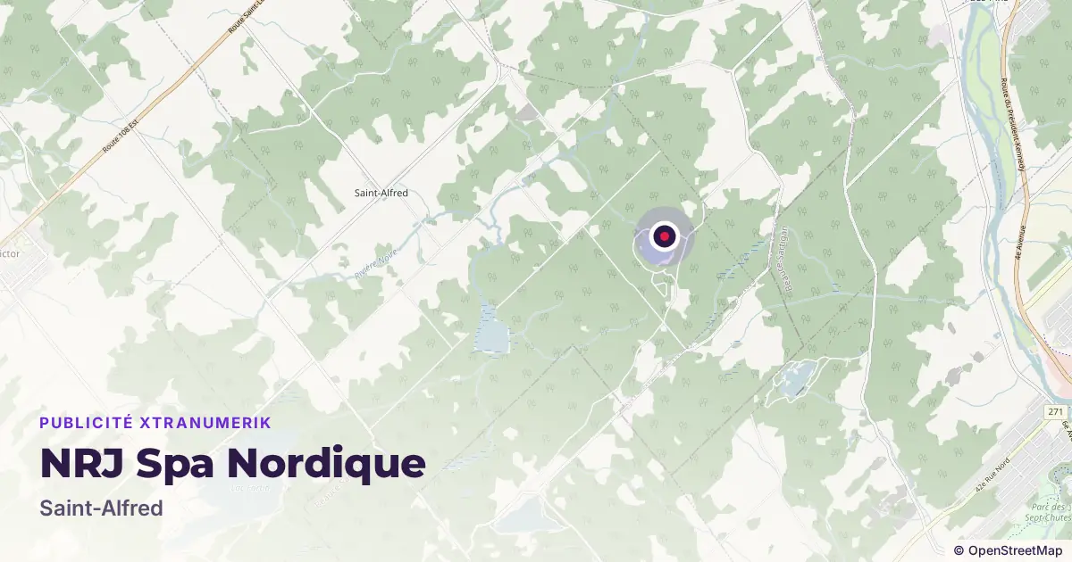 Map: location of the NRJ Spa Nordique advertising screen in Saint-Alfred, with other network locations nearby