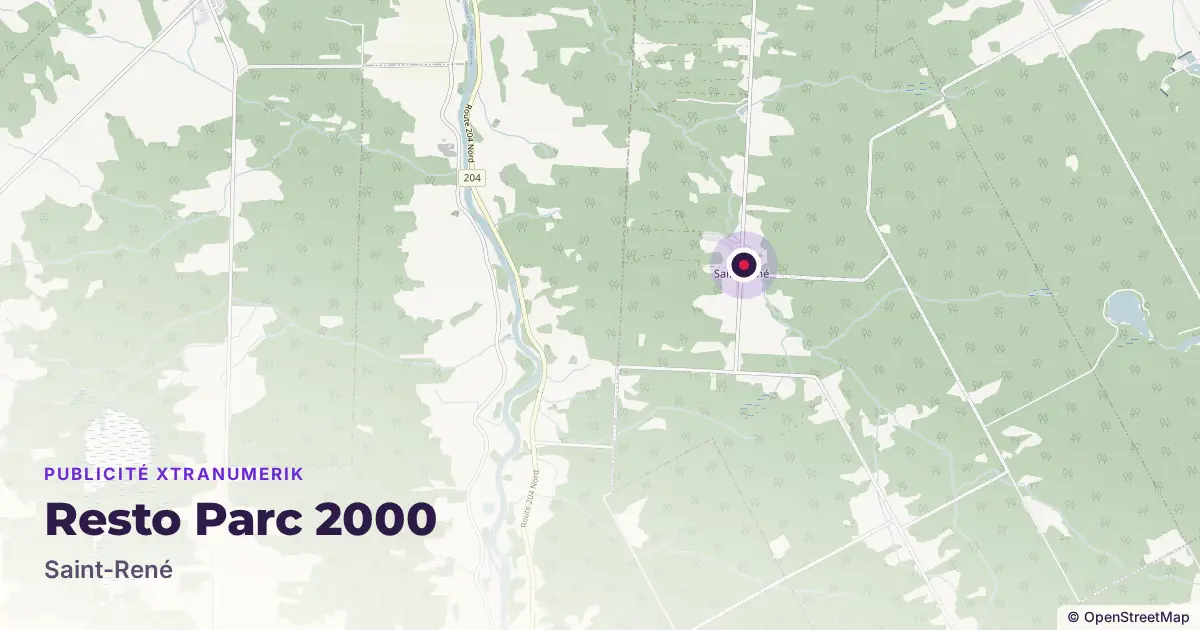 Carte : emplacement de l’écran publicitaire Resto Parc 2000 à Saint-René, avec les autres lieux du réseau à proximité