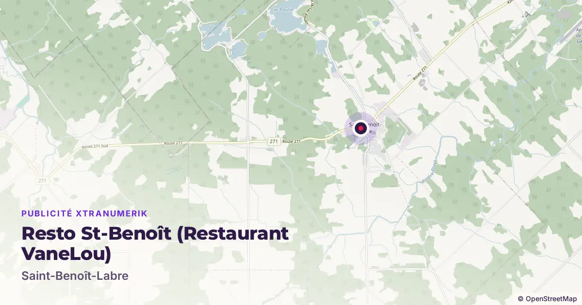 Map: location of the Resto St-Benoît (Restaurant VaneLou) advertising screen in Saint-Benoît-Labre, with other network locations nearby