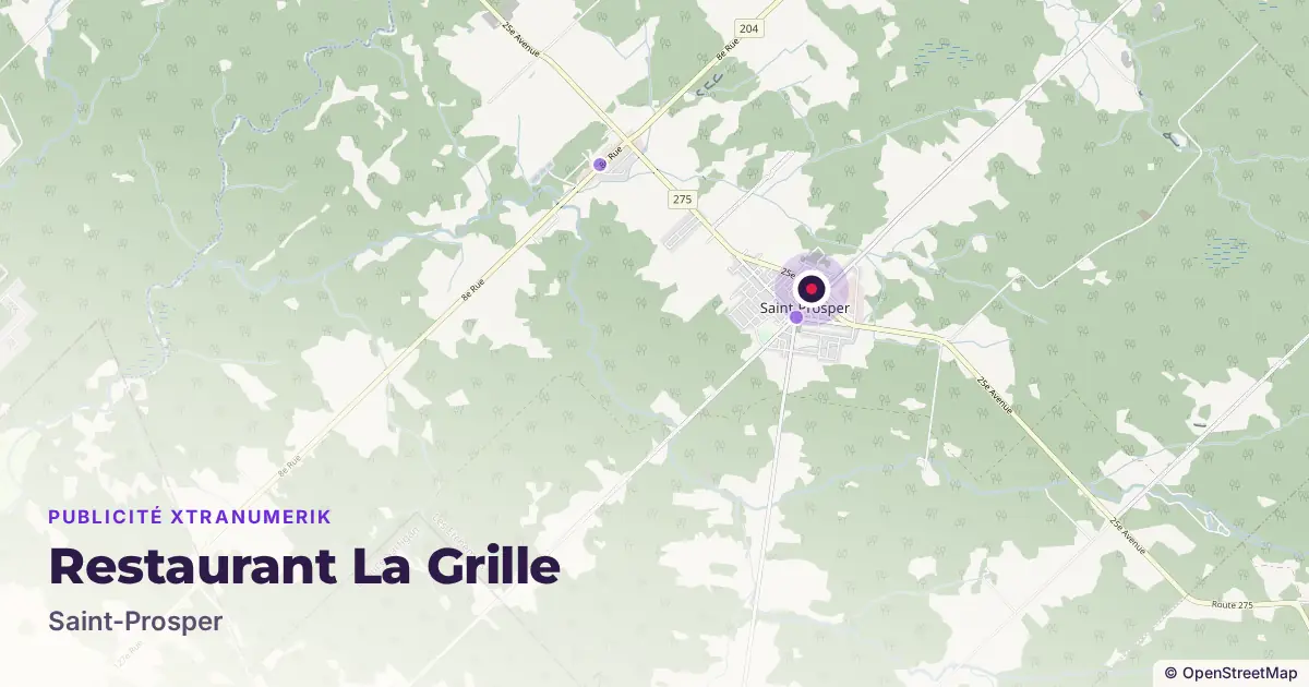 Map: location of the Restaurant La Grille advertising screen in Saint-Prosper, with other network locations nearby