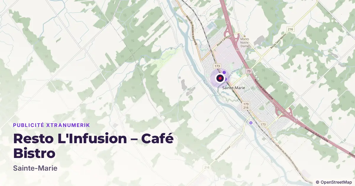Map: location of the Resto L'Infusion – Café Bistro advertising screen in Sainte-Marie, with other network locations nearby