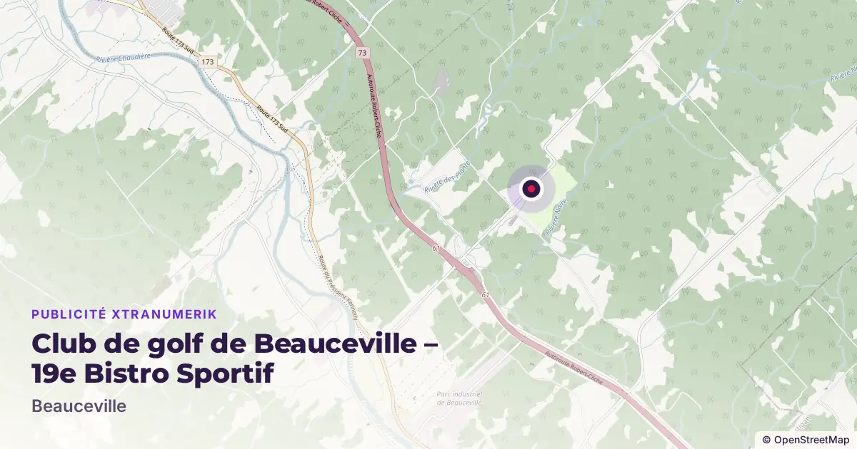 Carte : emplacement de l’écran publicitaire Club de golf de Beauceville – 19e Bistro Sportif à Beauceville, avec les autres lieux du réseau à proximité