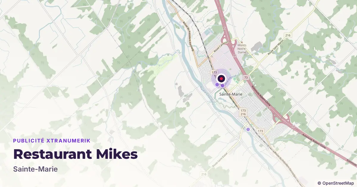 Map: location of the Restaurant Mikes advertising screen in Sainte-Marie, with other network locations nearby