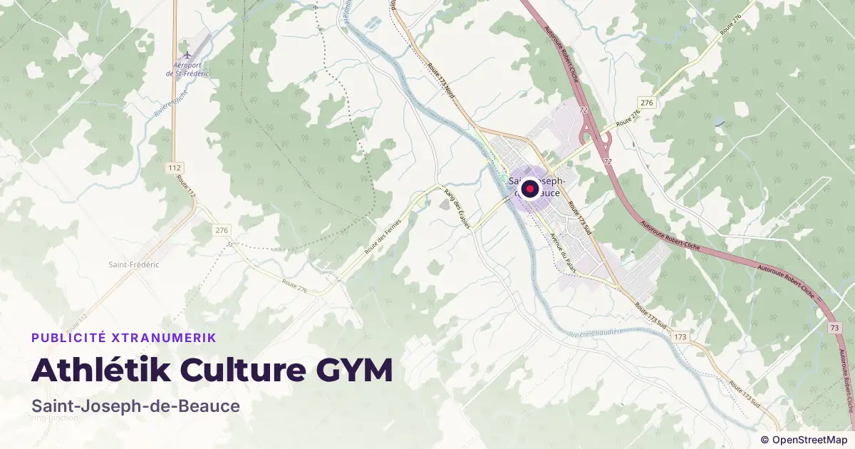 Map: location of the Athlétik Culture GYM advertising screen in Saint-Joseph-de-Beauce, with other network locations nearby