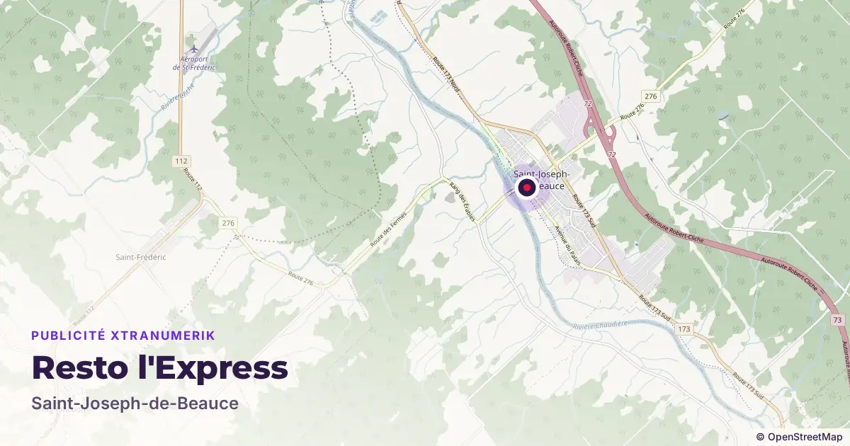 Map: location of the Resto l'Express advertising screen in Saint-Joseph-de-Beauce, with other network locations nearby