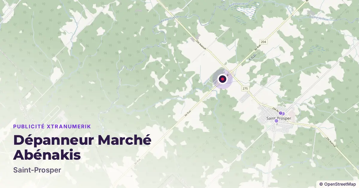 Map: location of the Dépanneur Marché Abénakis advertising screen in Saint-Prosper, with other network locations nearby